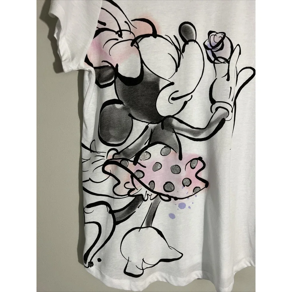 Walt Disney World - Minnie Mouse Tee Shirt Size Large Disney Parks White Glitter
